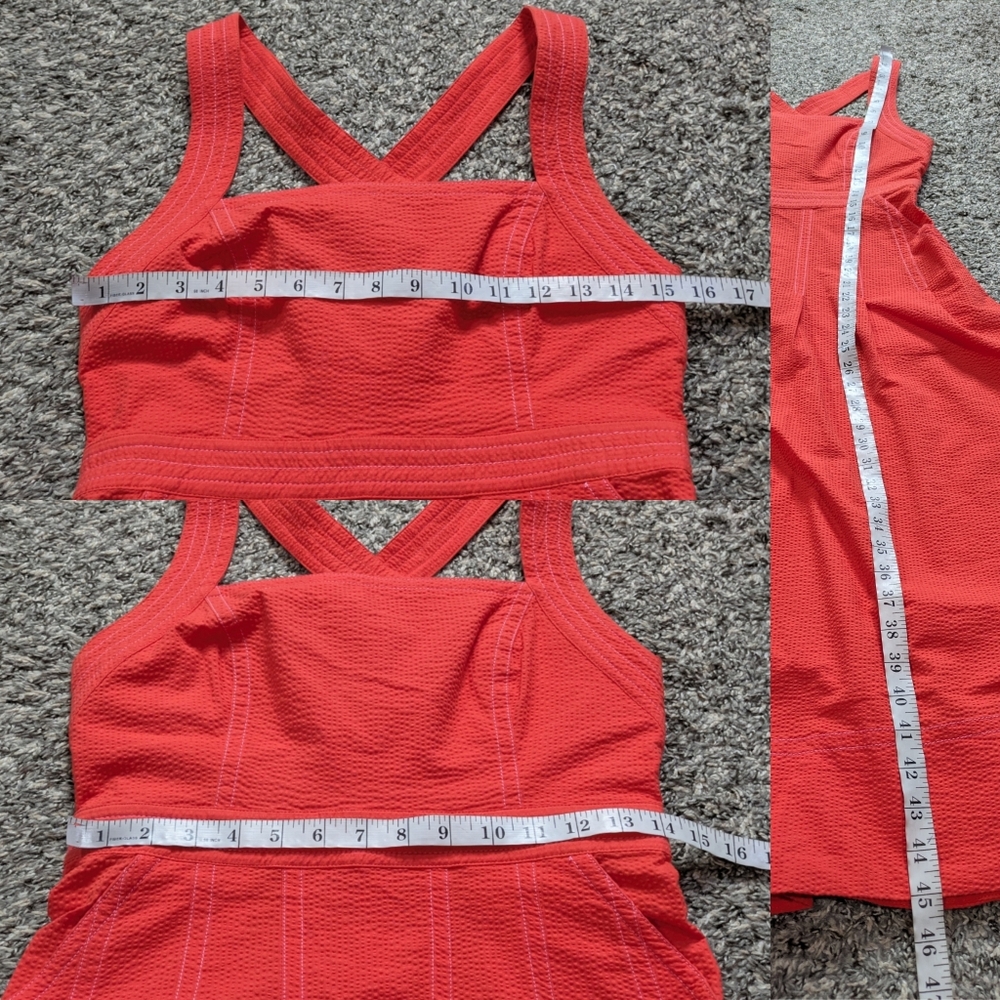 Anthro Maeve Red Orange Textured Square Neck Halter Cotton Blend Dress 2 - Picture 9 of 9